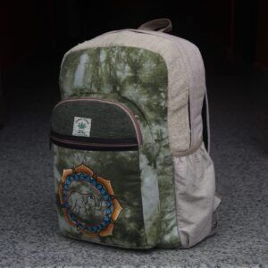 Elephant In Circle Embroidered Hemp Large Backpack