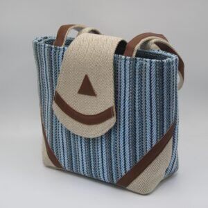 Hemp Cotton Leather Stitched Shopping Bag for Ladies